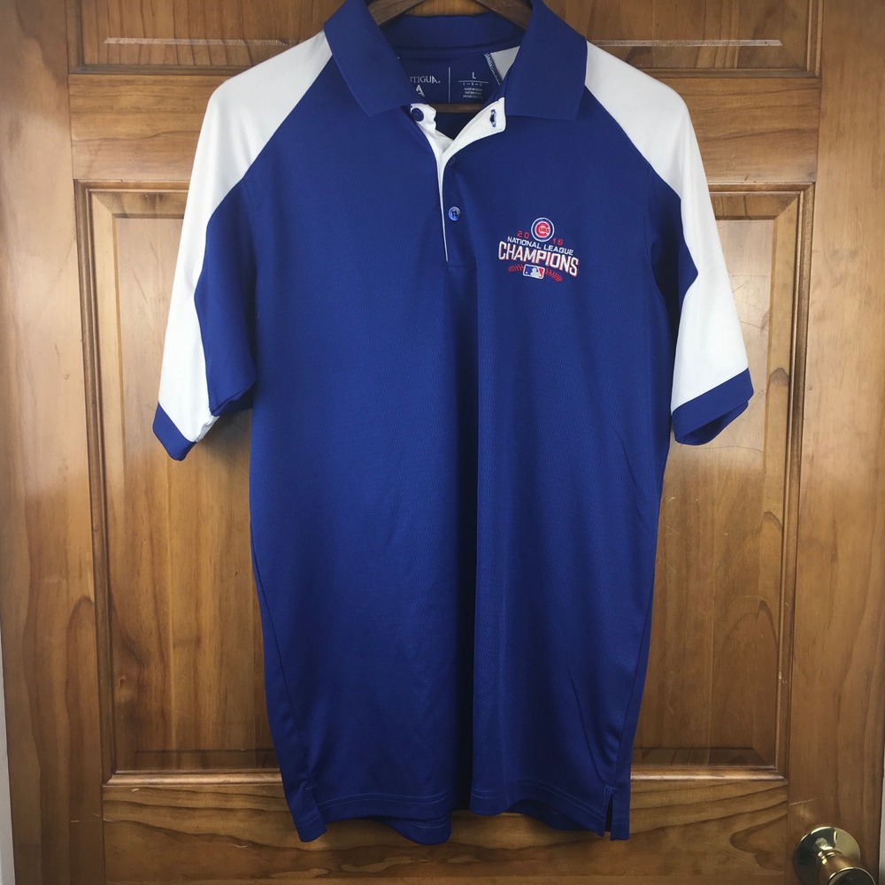 Mens Chicago Cubs 2016 NL Champions Polo Shirt Blue White Large L
